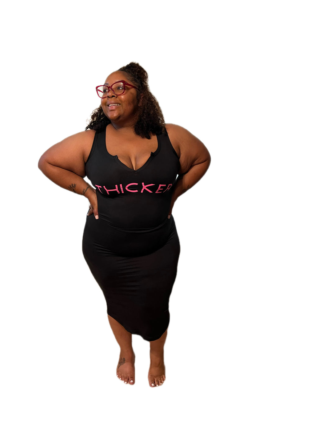Black and Pink V neck THICKER Dress
