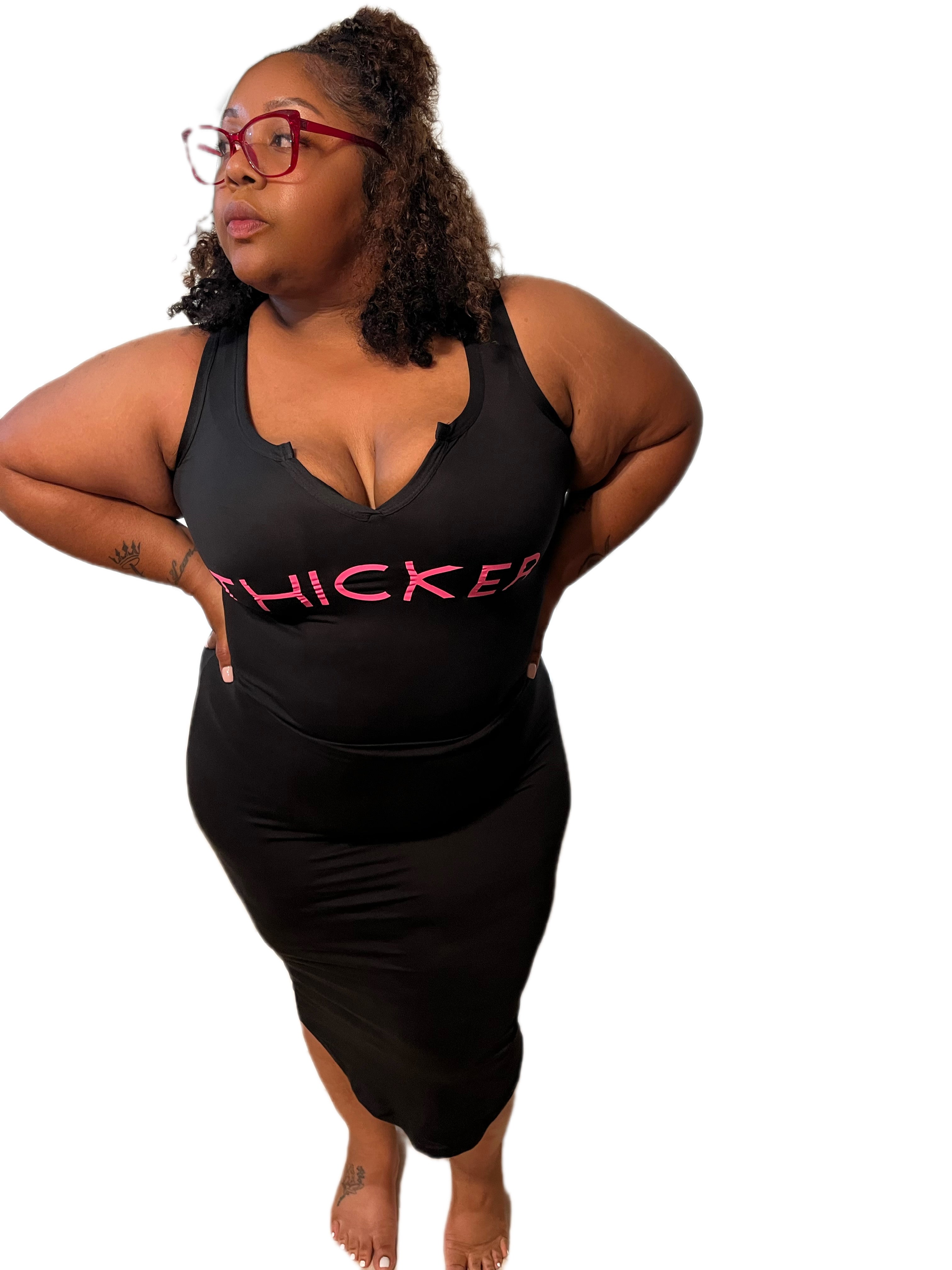 Black and Pink V neck THICKER Dress