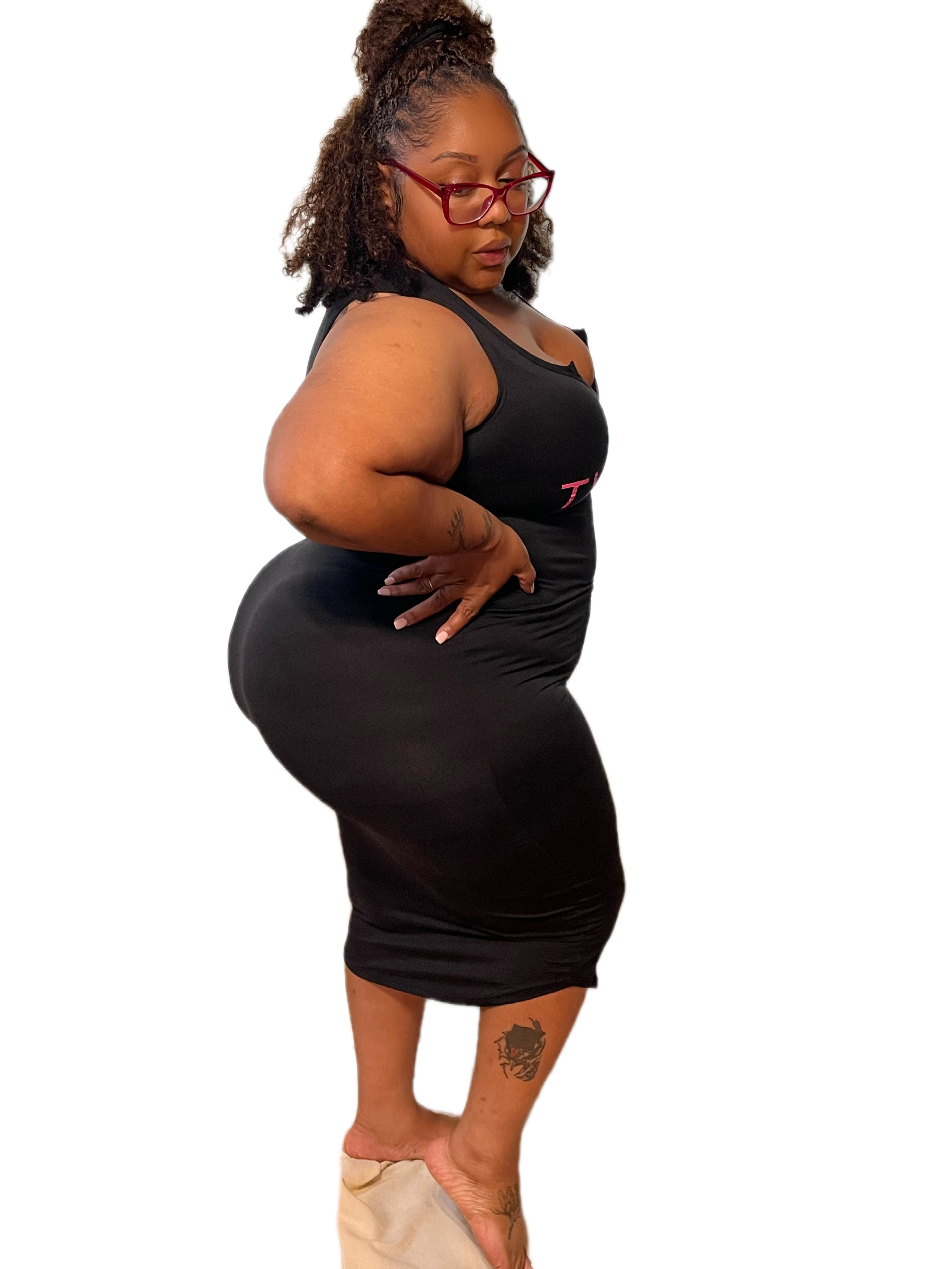 Black and Pink V neck THICKER Dress