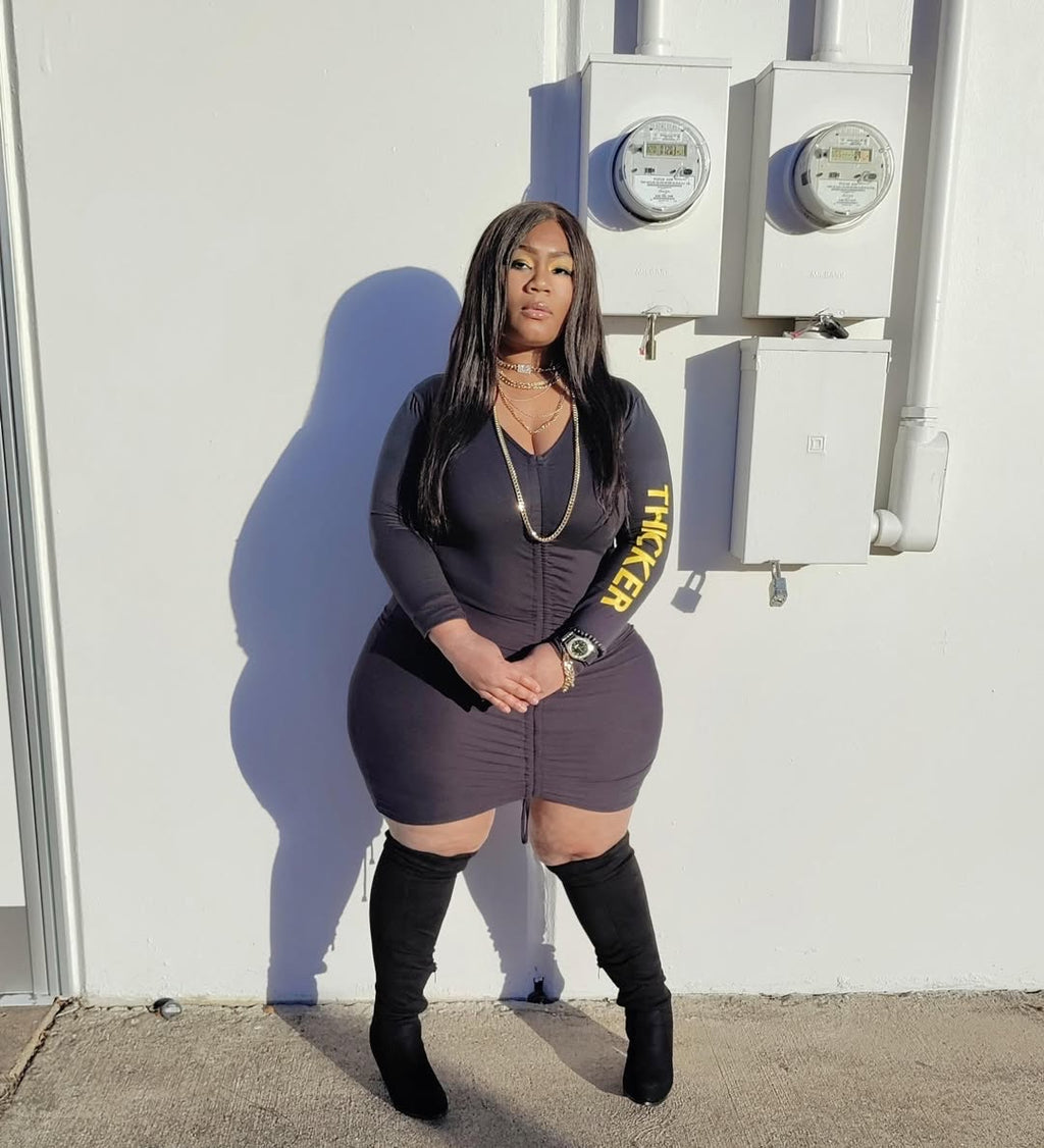 Black and Gold Long sleeve Ruche Dress