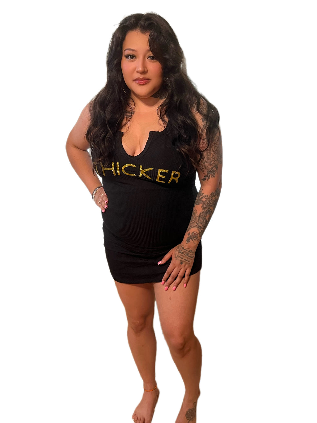 Black and Gold THICKER V Neck Dress