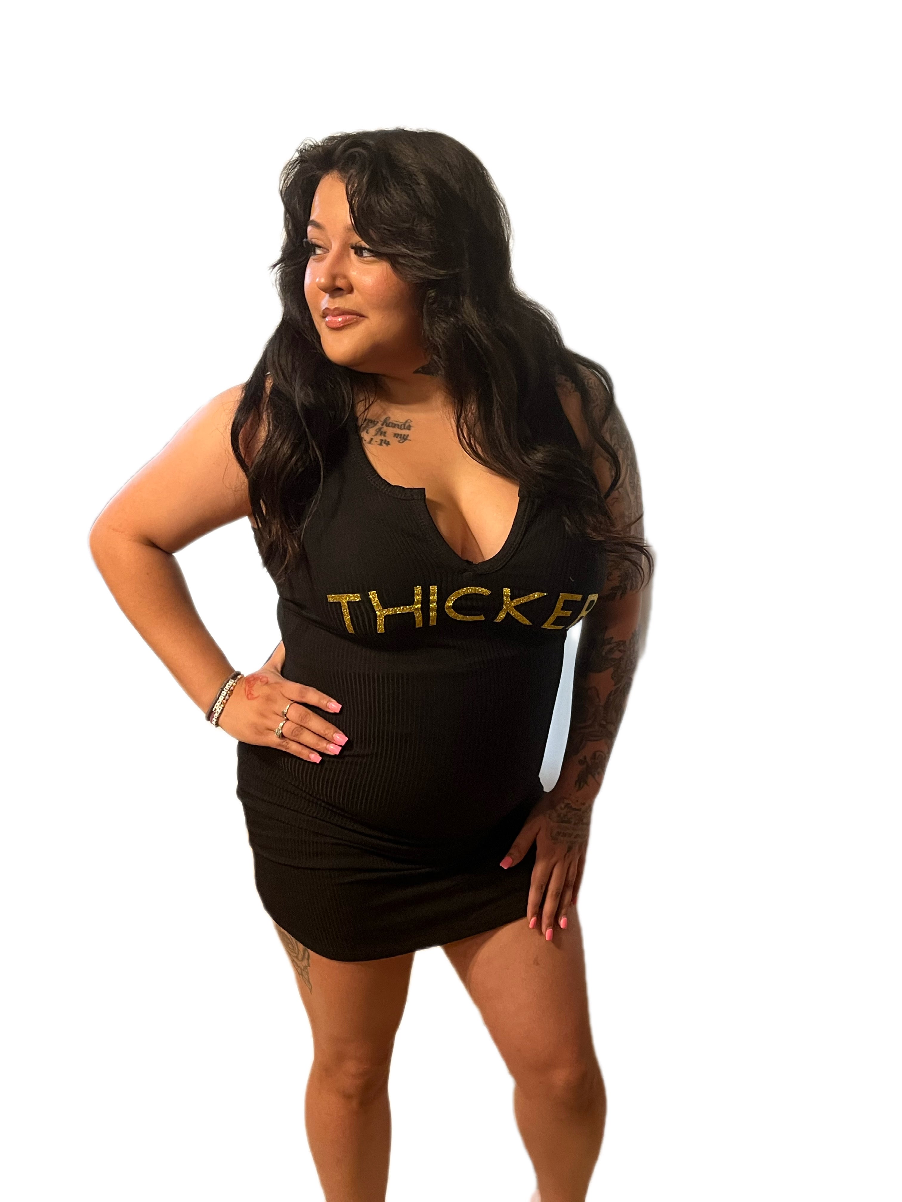 Black and Gold THICKER V Neck Dress