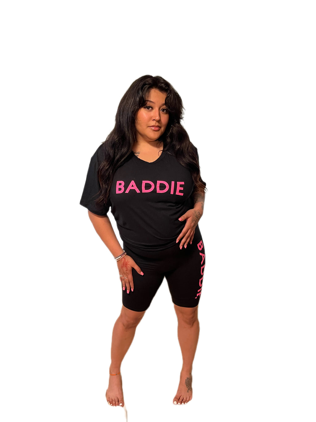 Black and Pink Baddie Oversized Short Set