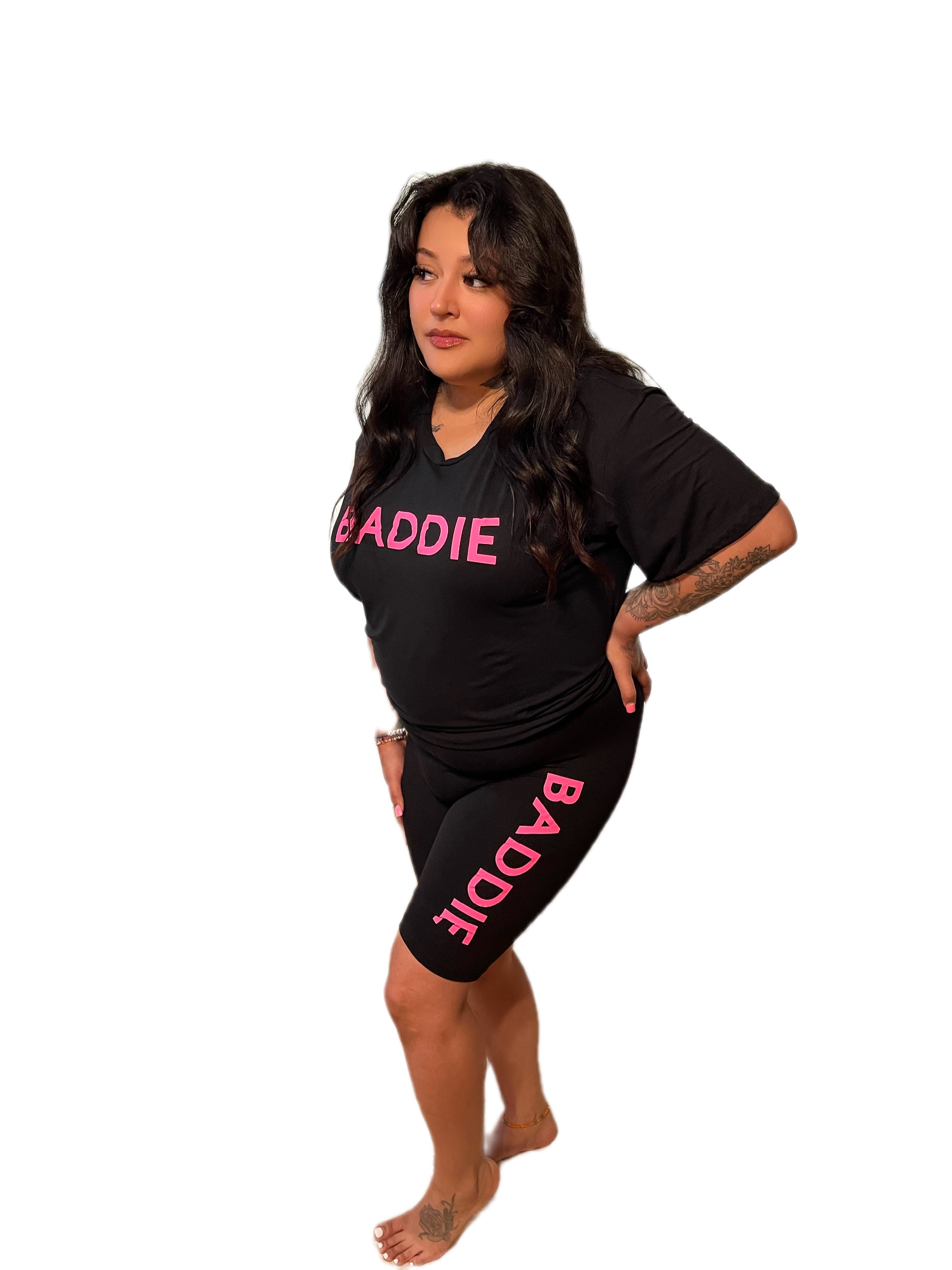 Black and Pink Baddie Oversized Short Set