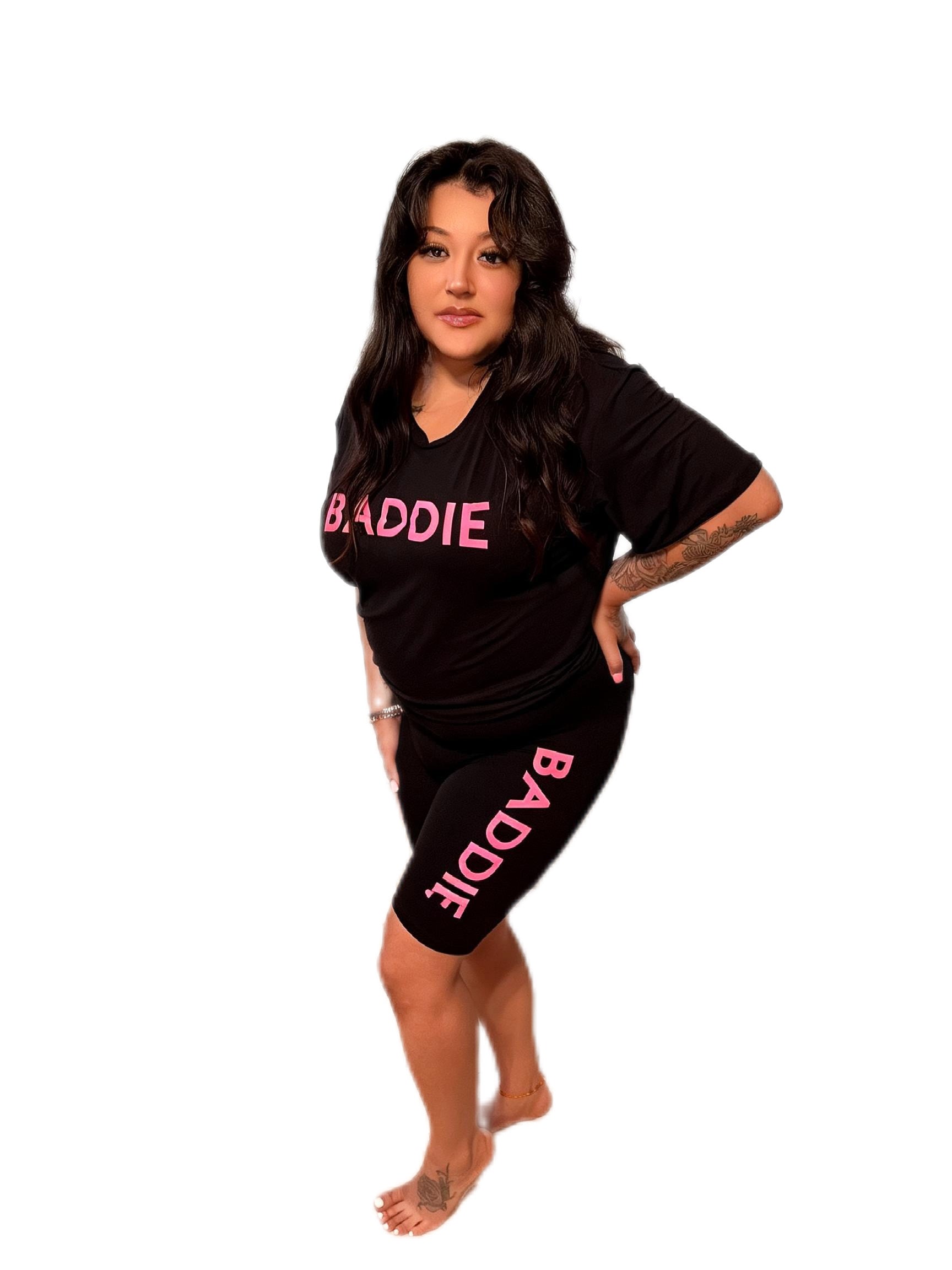 Black and Pink Baddie Oversized Short Set